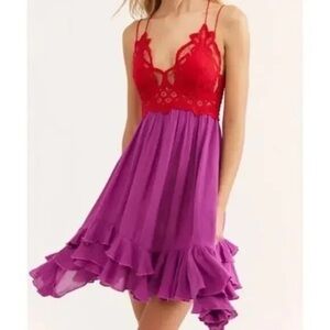 Free People Adella Lace Slip Dress in Lipstick
